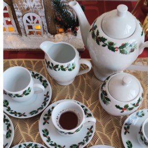 Serviço de café de Natal azevinho
